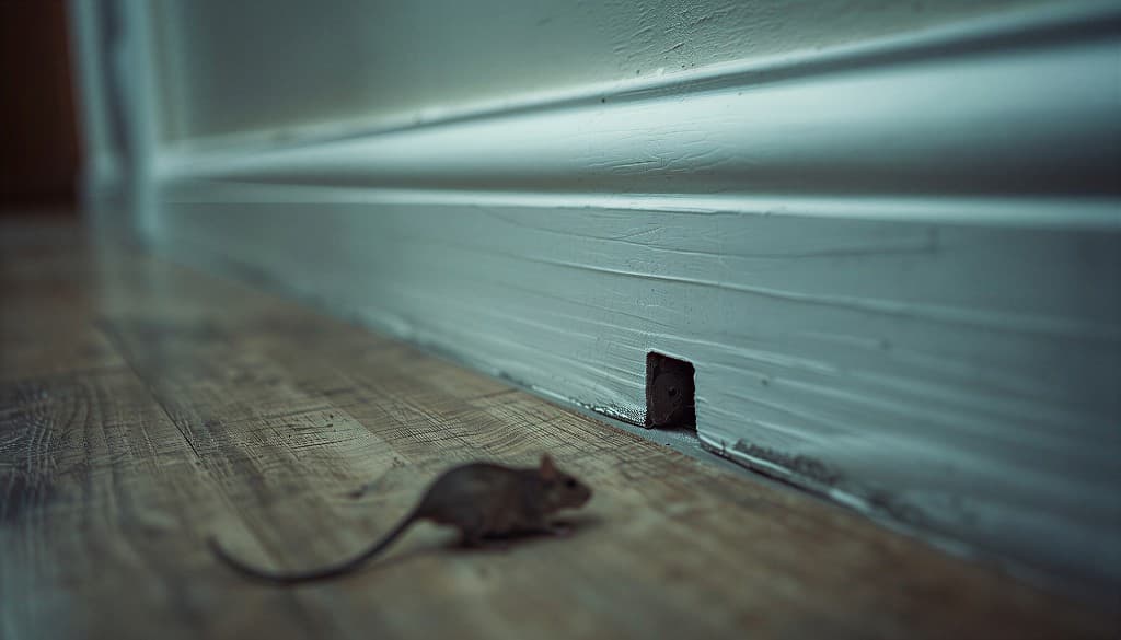 A small gap at a skirting board where pests could enter a home