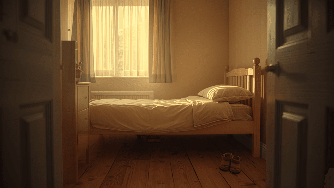 Golden hour light in a child's bedroom, housing conditions and Awaab's Law context