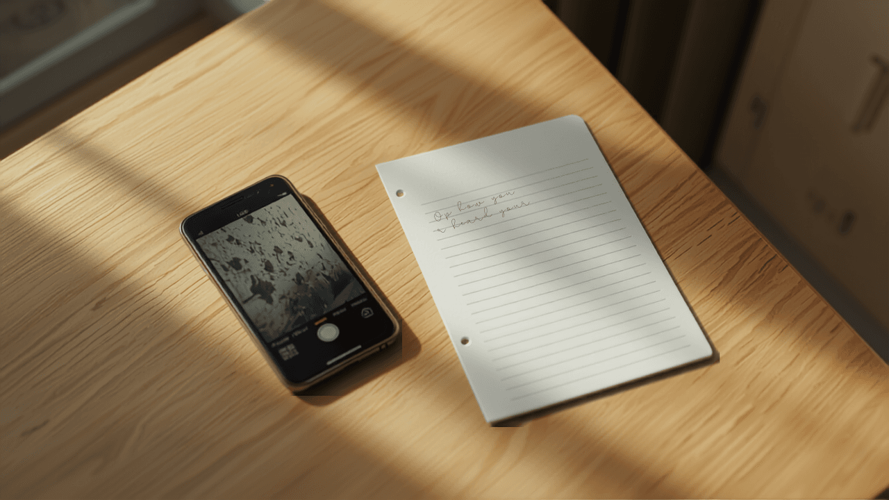 Smartphone and Notes in Calm UK Home Scene