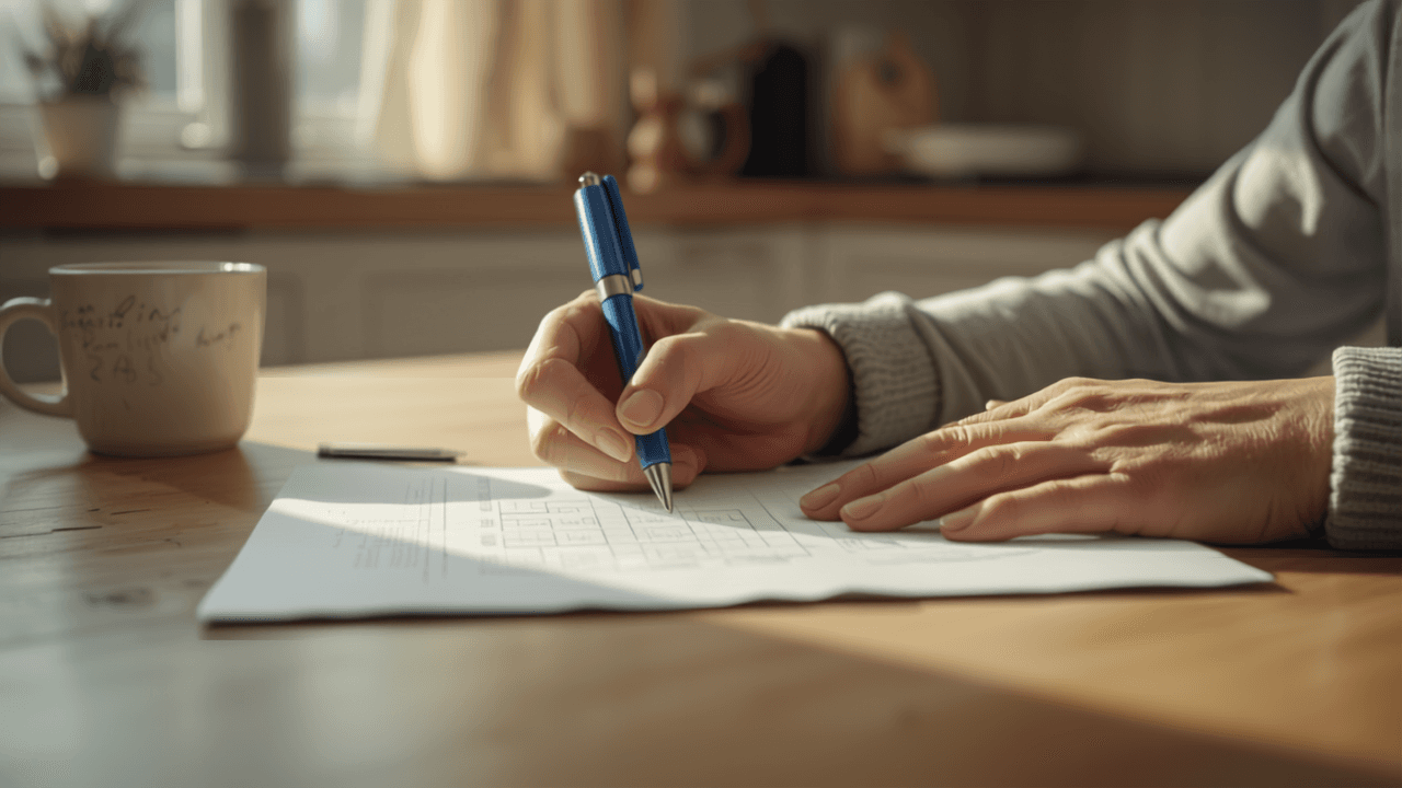 Tenant's Hands Diligently Filling a Form with Blue Pen